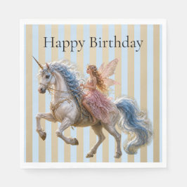 Servilleta De Papel Cumpleaños Feliz Hada Élfica Montando un Unicornio