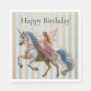 Servilleta De Papel Cumpleaños Feliz Hada Élfica Montando un Unicornio