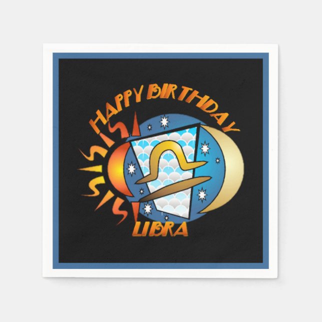 Servilleta De Papel Cumpleaños feliz Libra Zodiac Nápoles de Rótulo (Anverso)