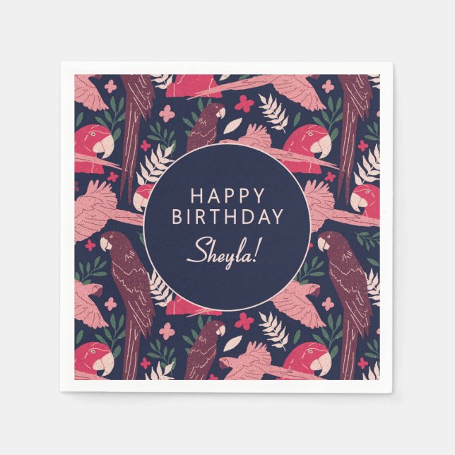Servilleta De Papel Cumpleaños Feliz Loro Tropical Personalizado  (Anverso)