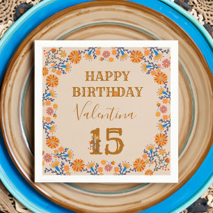 Servilleta De Papel Cumpleaños Feliz Occidental Floral Mexicano Editab