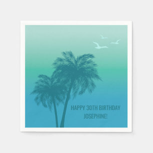 Servilleta De Papel Cumpleaños Feliz Palmeras Azules Aqua Tropicales