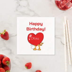 Servilleta De Papel Cumpleaños Feliz Personalizado Corazón Gato