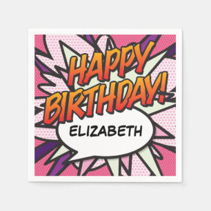 Servilleta De Papel Cumpleaños Feliz Pink Divertido Personalizado