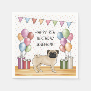 Servilleta De Papel Cumpleaños Feliz Pug Color Pastel