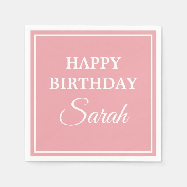 Servilleta De Papel Cumpleaños Feliz Rosa Blanco (Anverso)