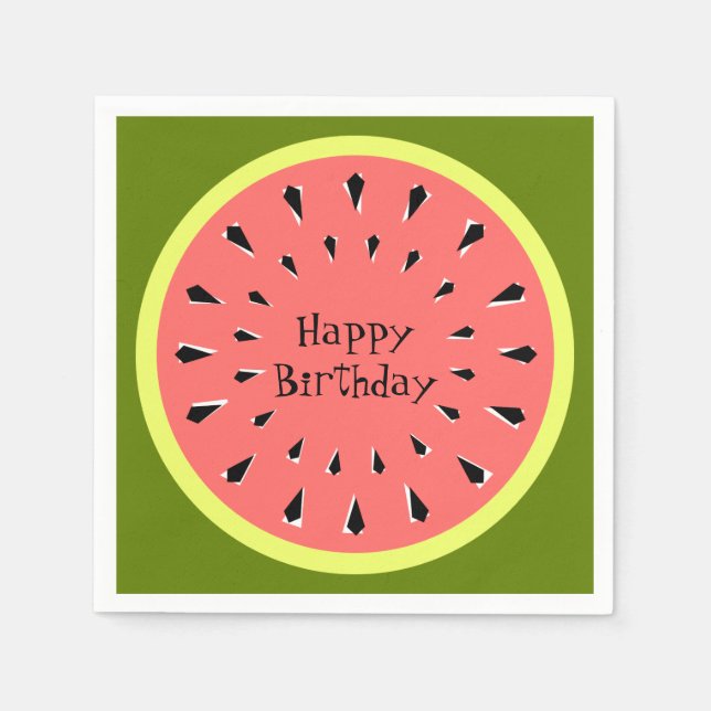 Servilleta De Papel Cumpleaños Feliz Rosa Sandía negro (Anverso)