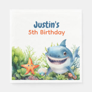 Servilleta De Papel Cumpleaños Feliz Tiburón Bajo el Mar Haz Olas