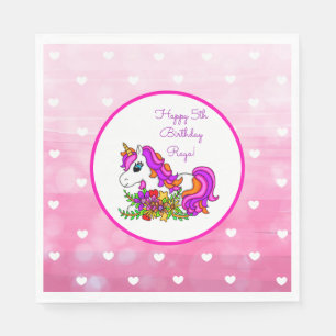 Servilleta De Papel Cumpleaños Feliz Unicornio Morado Personalizado