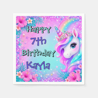 Servilleta De Papel Cumpleaños Feliz Unicornio Niñas Partido Morado Ar