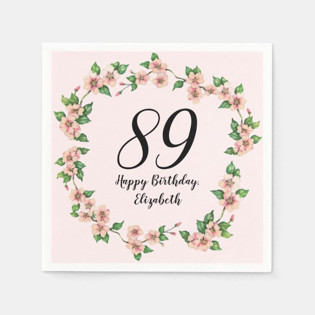 Servilleta De Papel Cumpleaños floral 89 hermoso rosa rubor (Anverso)