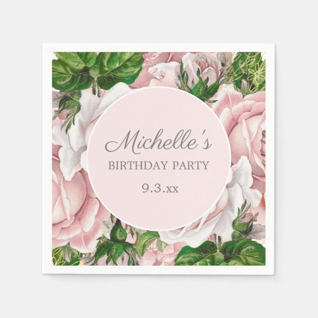 Servilleta De Papel Cumpleaños floral acuarela rosa personalizado (Anverso)