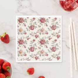 Servilleta De Papel Cumpleaños Floral Crema Rojo Pretty Chic