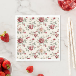 Servilleta De Papel Cumpleaños Floral Crema Rojo Pretty Chic