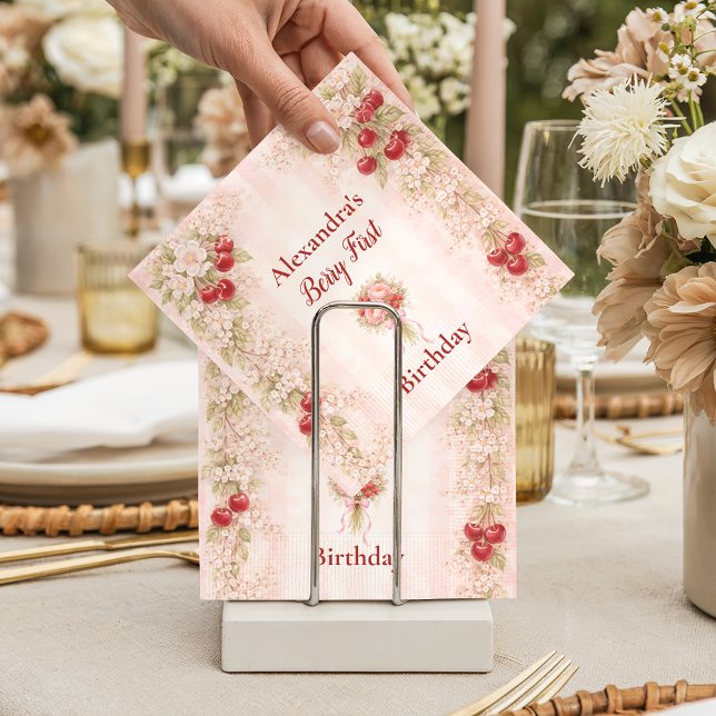 Servilleta De Papel Cumpleaños Floral de Cereza Dulce Primero Cumpleañ (Subido por el creador)