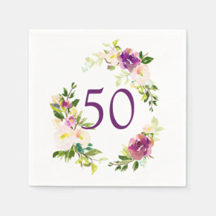 Servilleta De Papel Cumpleaños floral de la acuarela 50.o