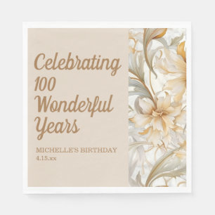 Servilleta De Papel Cumpleaños Floral Dorado 100