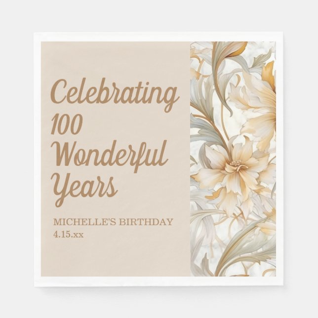 Servilleta De Papel Cumpleaños Floral Dorado 100  (Anverso)
