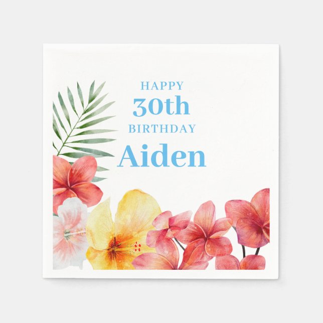 Servilleta De Papel Cumpleaños Floral Hawaiano (Anverso)