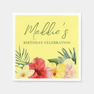 Servilleta De Papel Cumpleaños floral hawaiano amarillo