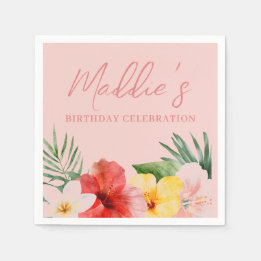 Servilleta De Papel Cumpleaños Floral Hawaiano Melocotón