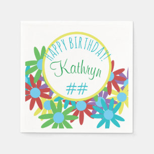 Servilleta De Papel Cumpleaños Floral Nombre y Edad Personalizados
