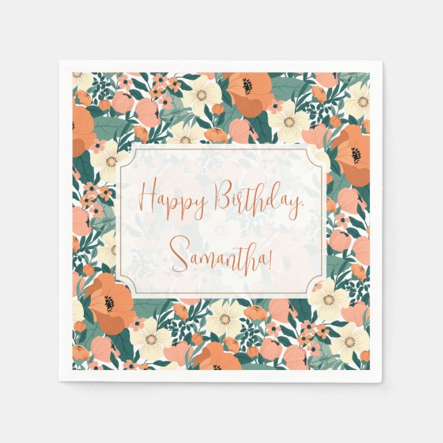 Servilleta De Papel Cumpleaños Floral Personalizada (Anverso)