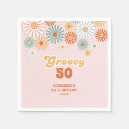 Servilleta De Papel Cumpleaños Floral Retro Daisy Boho Groovy