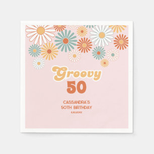 Servilleta De Papel Cumpleaños Floral Retro Daisy Boho Groovy