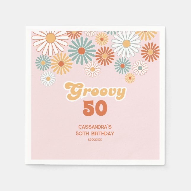 Servilleta De Papel Cumpleaños Floral Retro Daisy Boho Groovy (Anverso)