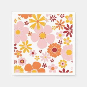 Servilleta De Papel Cumpleaños floral retro naranja rosa