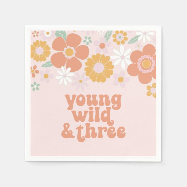 Servilleta De Papel Cumpleaños floral retro Young Wild Three (Anverso)