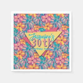 Servilleta De Papel Cumpleaños floral rosa y amarilla retro