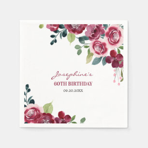 Servilleta De Papel Cumpleaños Floral Verde Magenta Rosa