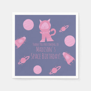 Servilleta De Papel Cumpleaños Galaxia Rosa Gato Espacial  