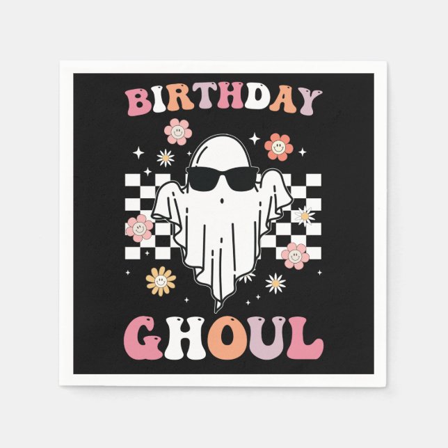 Servilleta De Papel Cumpleaños Ghoul Ghost Halloween Groovy Retro (Anverso)