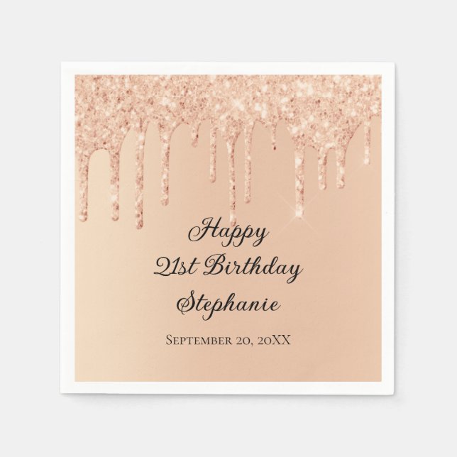 Servilleta De Papel Cumpleaños Glam Brillante Moda Brillo Melocotón  (Anverso)