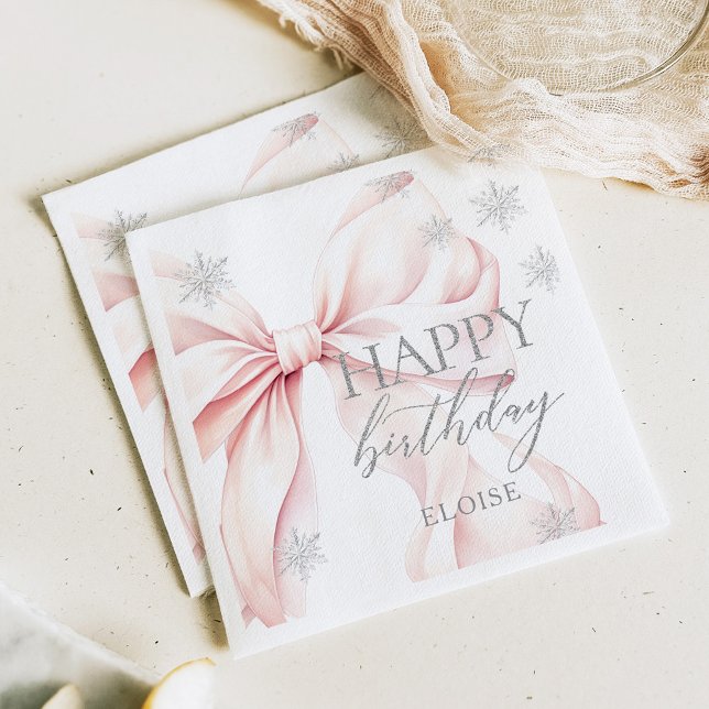 Servilleta De Papel Cumpleaños Glitter Plateado Invierno Rosa (Subido por el creador)