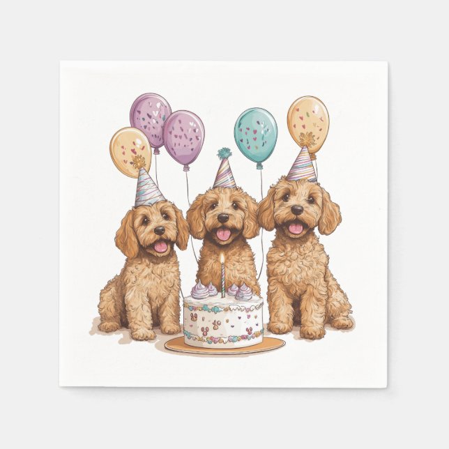 Servilleta De Papel Cumpleaños Goldendoodle Dogs Pastel de cumpleaños (Anverso)