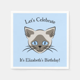 Servilleta De Papel Cumpleaños gráfico Siamese Blue Eyed Cat Face