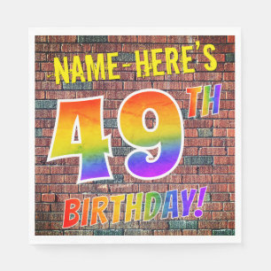 Servilleta De Papel Cumpleaños Grafiti Arcoiris ¡49! + Nombre Personal