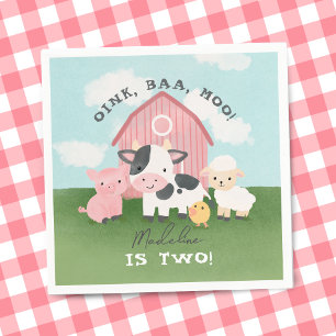 Servilleta De Papel Cumpleaños granja de animales rosados para niñas 2