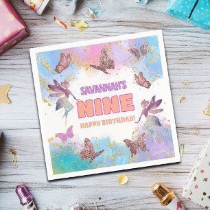 Servilleta De Papel Cumpleaños hadas mariposas dorado brillo 9