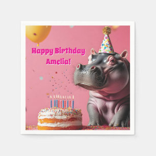 Servilleta De Papel Cumpleaños Hippo con pasteles y globos