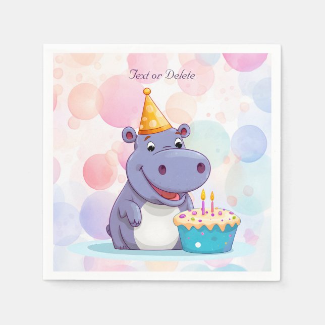 Servilleta De Papel Cumpleaños Hippo Napkins (Anverso)