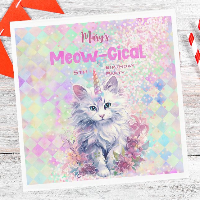 Servilleta De Papel Cumpleaños Holográfica de Caticorn Meow-Gical (Subido por el creador)