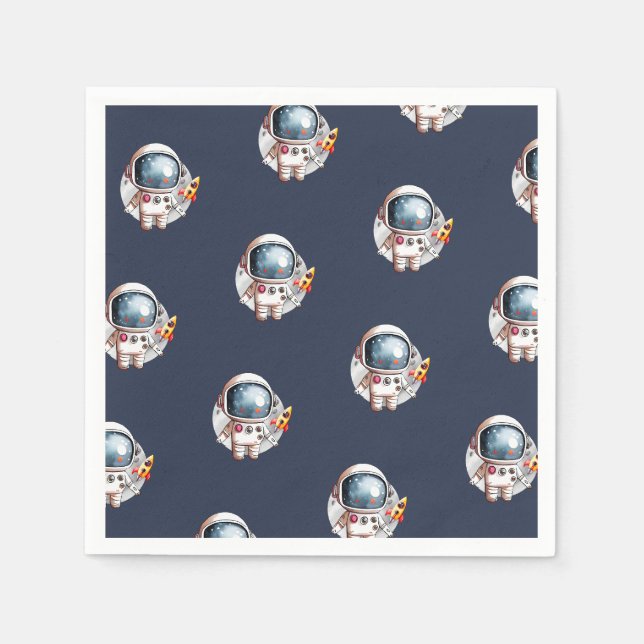 Servilleta De Papel Cumpleaños Hombre Espacial Cohete Nave Luna (Anverso)