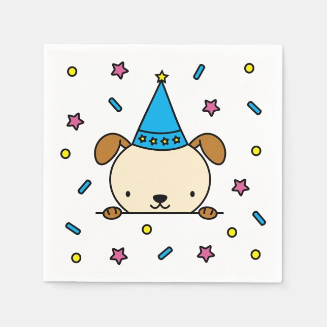 Servilleta De Papel cumpleaños ilustración perro con confeti salpicado (Anverso)