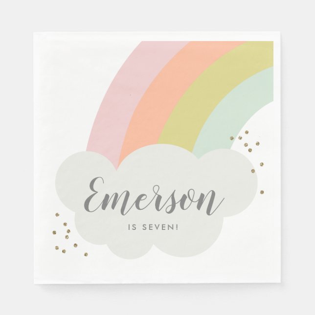 Servilleta De Papel Cumpleaños infantil con nube de arcoíris pastel (Anverso)