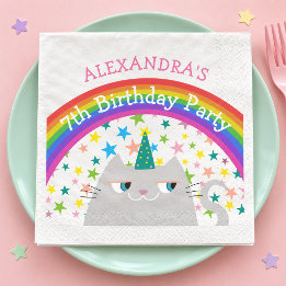 Servilleta De Papel Cumpleaños Infantil Gato Unicornio Arcoíris